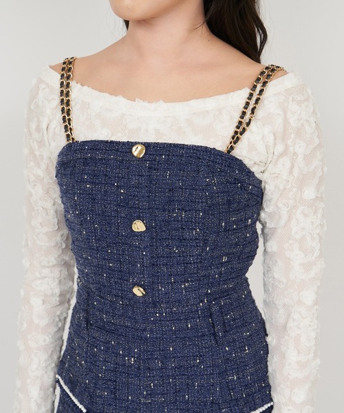 ROYAL PARTY（ロイヤルパーティー）の「ダブルチェーンストラップツイードオールインワン（つなぎ/オールインワン・レディース・ブラック/ネイビー/オフホワイト/ピンク・FREE）」の21枚目の写真