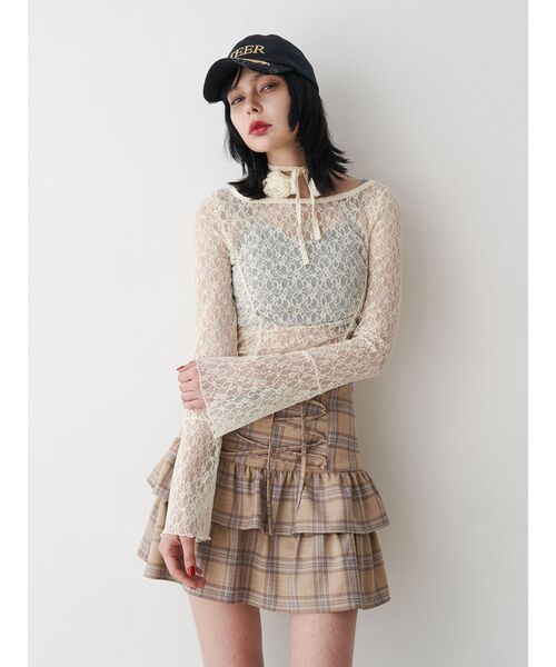 tシャツ レースギャザーシアートップス レディース jouetie（ジュエティ）の「レースギャザーシアートップス