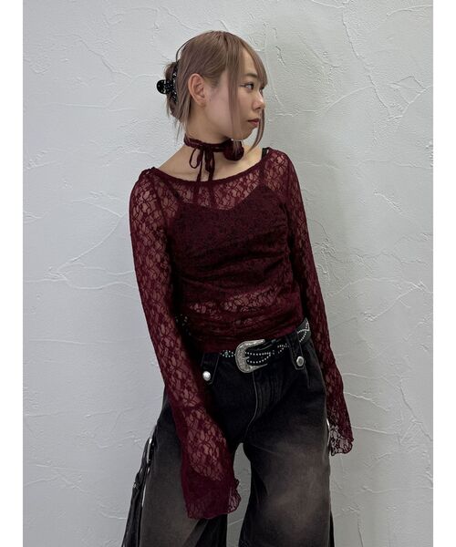 jouetie(ジュエティ)の「レースギャザーシアートップス コサージュ付き(Tシャツ/カットソー・レディース・アイボリー/ブラック/ボルドー・MEDIUM)」の18枚目の写真