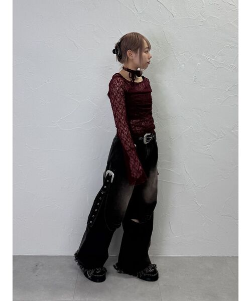 tシャツ コサージュギャザートップス「セットアップ対応」 レディース Tシャツ/カットソー コサージュ」に該当するレディースの