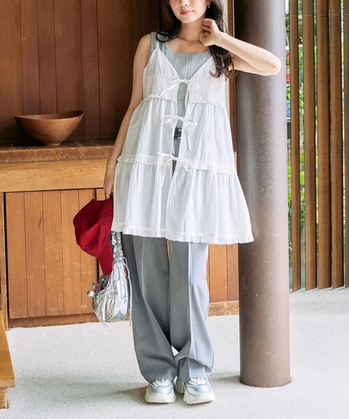 FREAK'S STORE（フリークスストア）の「限定展開　インド リボン キャミ ビスチェ（シャツ/ブラウス・レディース・オフホワイト/ブラック・ﾌﾘ-）」の12枚目の写真