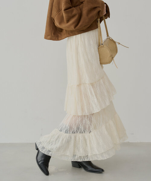 Chico（チコ）の「スリットティアードレーススカート（スカート・レディース・ブラック/ライトベージュ/ホワイト・FREE）」の16枚目の写真