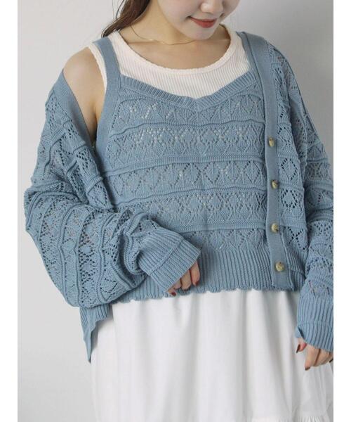 ehka sopo（エヘカソポ）の「前後2WAY透かし編みビスチェ（ニット/セーター・レディース・オフホワイト/イエロー/グリーン/サックスブルー・F）」の3枚目の写真