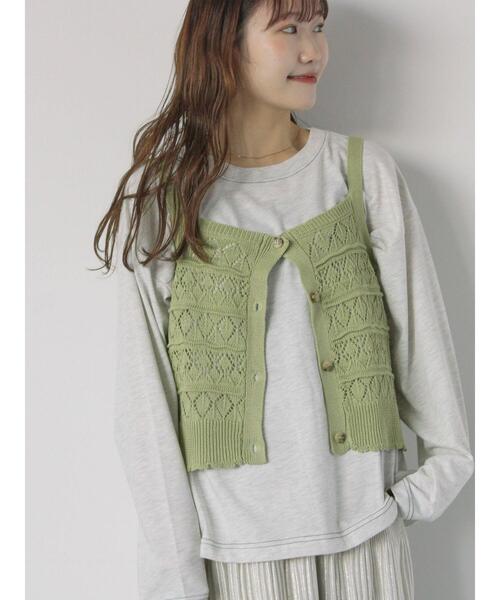 ehka sopo（エヘカソポ）の「前後2WAY透かし編みビスチェ（ニット/セーター・レディース・オフホワイト/イエロー/グリーン/サックスブルー・F）」の2枚目の写真