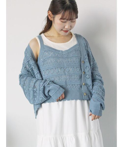 ehka sopo（エヘカソポ）の「前後2WAY透かし編みビスチェ（ニット/セーター・レディース・オフホワイト/イエロー/グリーン/サックスブルー・F）」の6枚目の写真