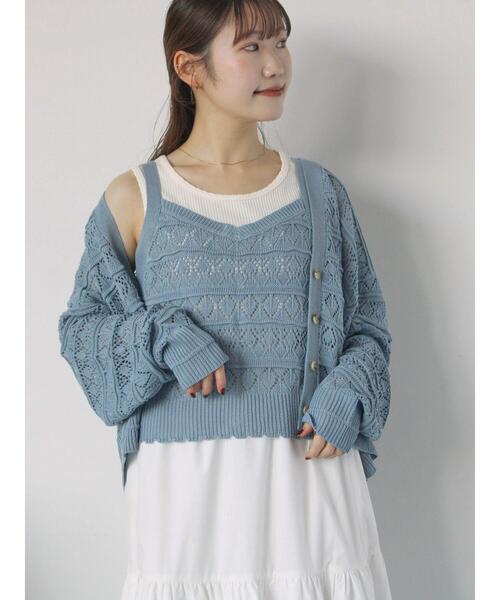 ehka sopo（エヘカソポ）の「前後2WAY透かし編みビスチェ（ニット/セーター・レディース・オフホワイト/イエロー/グリーン/サックスブルー・F）」の7枚目の写真