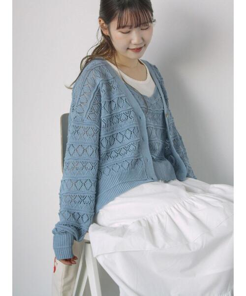 ehka sopo（エヘカソポ）の「前後2WAY透かし編みビスチェ（ニット/セーター・レディース・オフホワイト/イエロー/グリーン/サックスブルー・F）」の8枚目の写真