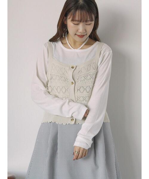 ehka sopo（エヘカソポ）の「前後2WAY透かし編みビスチェ（ニット/セーター・レディース・オフホワイト/イエロー/グリーン/サックスブルー・F）」の11枚目の写真