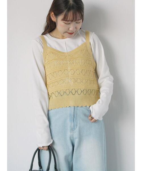 ehka sopo（エヘカソポ）の「前後2WAY透かし編みビスチェ（ニット/セーター・レディース・オフホワイト/イエロー/グリーン/サックスブルー・F）」の18枚目の写真
