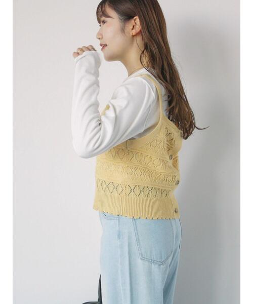 ehka sopo（エヘカソポ）の「前後2WAY透かし編みビスチェ（ニット/セーター・レディース・オフホワイト/イエロー/グリーン/サックスブルー・F）」の19枚目の写真