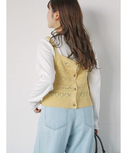 ehka sopo（エヘカソポ）の「前後2WAY透かし編みビスチェ（ニット/セーター・レディース・オフホワイト/イエロー/グリーン/サックスブルー・F）」の20枚目の写真