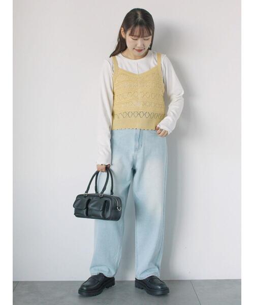 ehka sopo（エヘカソポ）の「前後2WAY透かし編みビスチェ（ニット/セーター・レディース・オフホワイト/イエロー/グリーン/サックスブルー・F）」の21枚目の写真