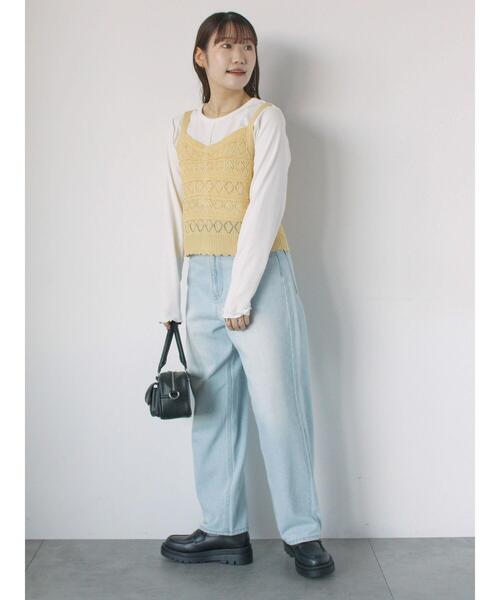 ehka sopo（エヘカソポ）の「前後2WAY透かし編みビスチェ（ニット/セーター・レディース・オフホワイト/イエロー/グリーン/サックスブルー・F）」の22枚目の写真