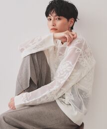 OPAQUE.CLIP | フワラー柄シアーメッシュニット【洗濯機洗い可】(ニット/セーター)