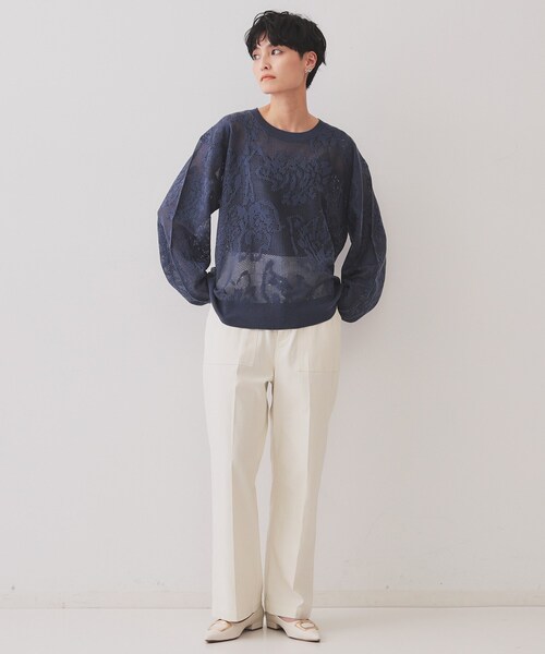 OPAQUE.CLIP（オペークドットクリップ）の「フワラー柄シアーメッシュニット【洗濯機洗い可】（ニット/セーター・レディース・オフホワイト/ライトオレンジ系/ネイビー・38/40/42）」の13枚目の写真