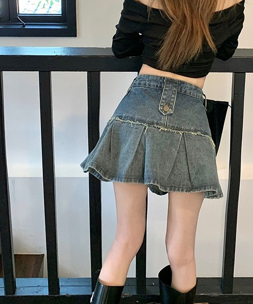 meJane（ミージェーン）の「タックプリーツ デニムミニスカート（デニムスカート・レディース・ブルー・S/M）」の2枚目の写真