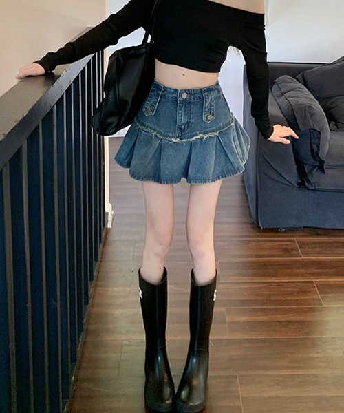 meJane（ミージェーン）の「タックプリーツ デニムミニスカート（デニムスカート・レディース・ブルー・S/M）」の7枚目の写真