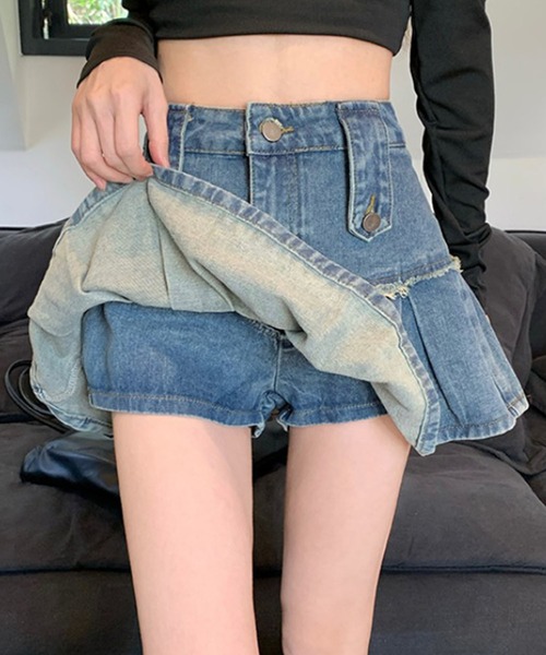 meJane（ミージェーン）の「タックプリーツ デニムミニスカート（デニムスカート・レディース・ブルー・S/M）」の8枚目の写真