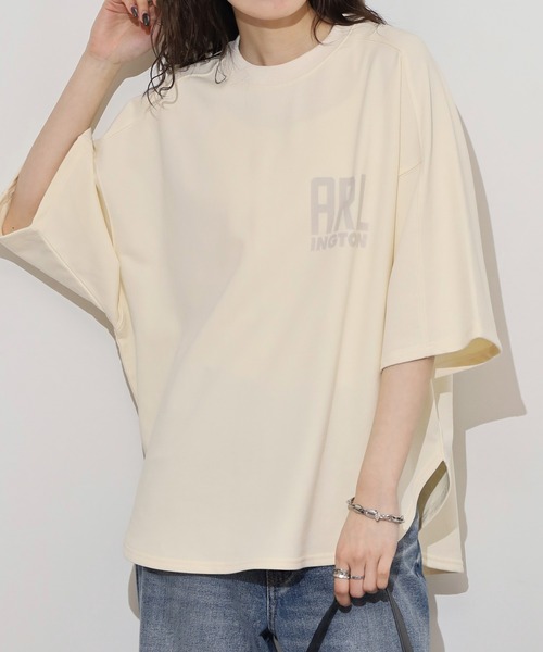 hunch(ハンチ)の「hunch ミニ裏毛ロゴプリント5分袖Tシャツ(Tシャツ/カットソー・レディース・チャコール/アイボリー/ベージュ・FREE)」の14枚目の写真