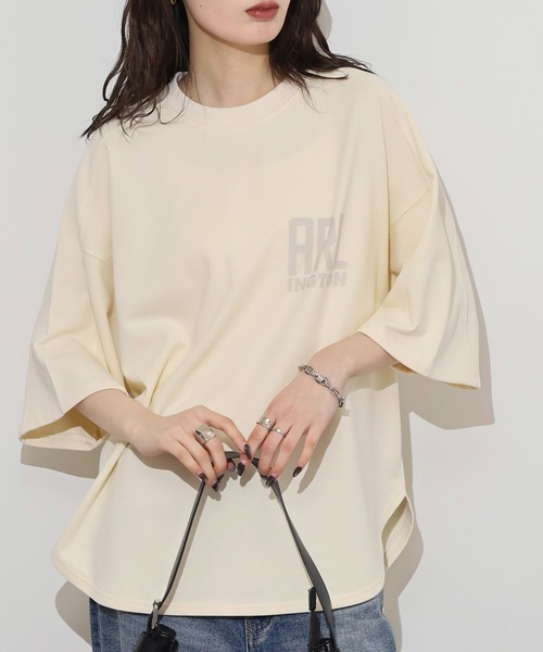 hunch(ハンチ)の「hunch ミニ裏毛ロゴプリント5分袖Tシャツ(Tシャツ/カットソー・レディース・チャコール/アイボリー/ベージュ・FREE)」の15枚目の写真