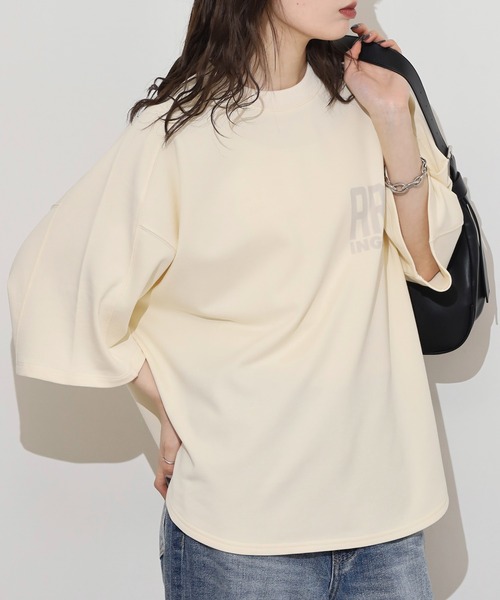 hunch(ハンチ)の「hunch ミニ裏毛ロゴプリント5分袖Tシャツ(Tシャツ/カットソー・レディース・チャコール/アイボリー/ベージュ・FREE)」の16枚目の写真