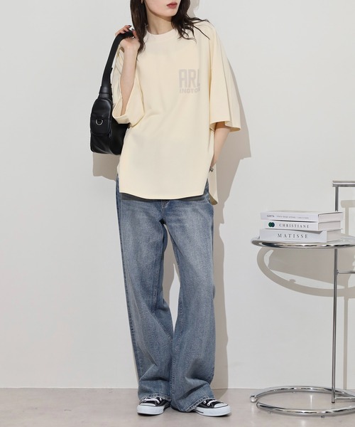 hunch(ハンチ)の「hunch ミニ裏毛ロゴプリント5分袖Tシャツ(Tシャツ/カットソー・レディース・チャコール/アイボリー/ベージュ・FREE)」の17枚目の写真