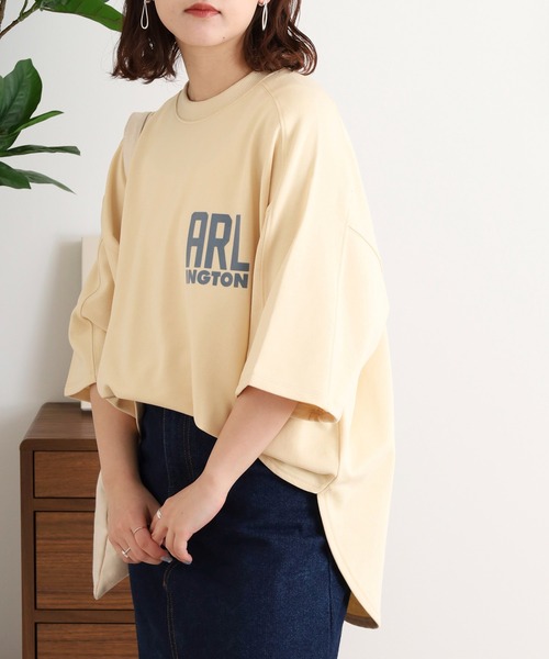hunch(ハンチ)の「hunch ミニ裏毛ロゴプリント5分袖Tシャツ(Tシャツ/カットソー・レディース・チャコール/アイボリー/ベージュ・FREE)」の22枚目の写真