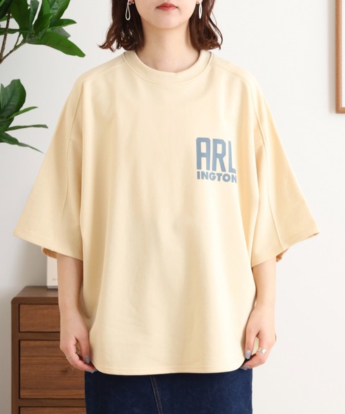 hunch(ハンチ)の「hunch ミニ裏毛ロゴプリント5分袖Tシャツ(Tシャツ/カットソー・レディース・チャコール/アイボリー/ベージュ・FREE)」の5枚目の写真