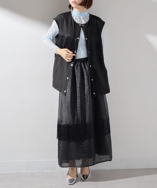 MAISON BREEZE reveur(メゾンブリーズレヴール)の「【MAISON BREEZE reveur】フリンジノースリーブシャツ ブラウス trc(シャツ/ブラウス・レディース・ブラック/オフホワイト/モカ・FREE)」の9枚目の写真