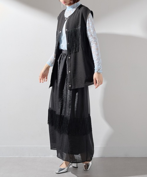 MAISON BREEZE reveur(メゾンブリーズレヴール)の「【MAISON BREEZE reveur】フリンジノースリーブシャツ ブラウス trc(シャツ/ブラウス・レディース・ブラック/オフホワイト/モカ・FREE)」の10枚目の写真