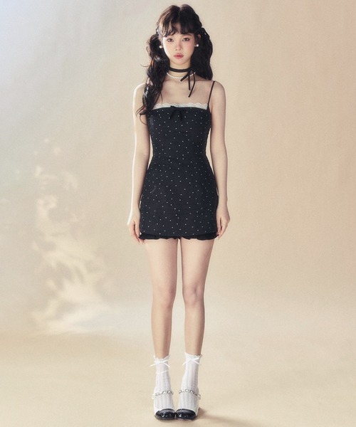 ❤️25新作 新品♡ SelfPortrait ブラウンキャミワンピース♡　D19 セール】ドットレースキャミチュニック SP25s014【SunsetPark