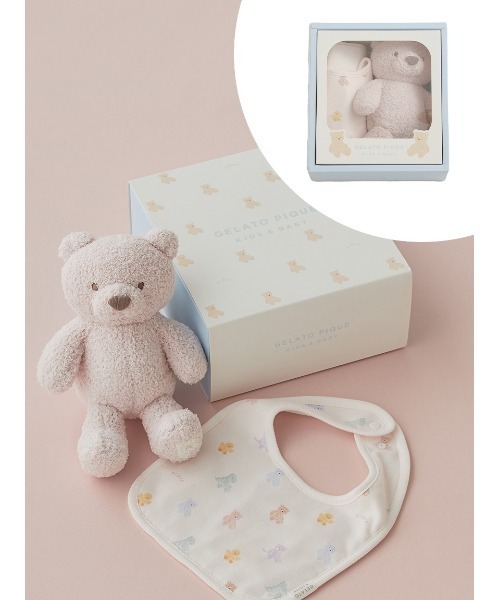 gelato piquéベアセット ラッピング済み】【BABY】ベアぬいぐるみ&スタイ2点セット