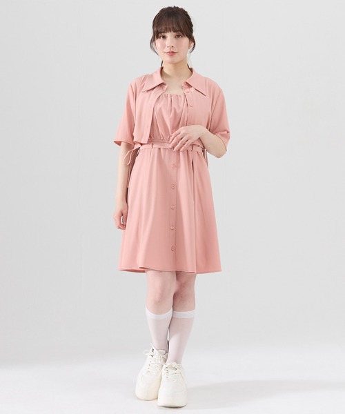 PAMEO POSE デイジー キャミワンピース ピンク×レッド セール】半袖シャツ＆キャミワンピースセット（ワンピース