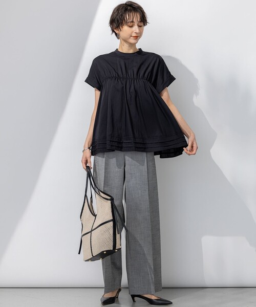 セール】【撥水加工/洗える】シアーナイロンツイル ギャザー ブラウス