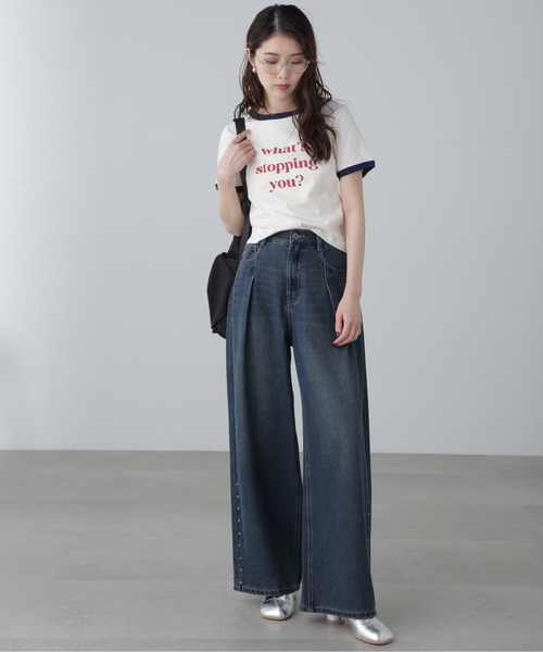 FREE'S MART（フリーズマート）の「スタッズ付きタックワイドデニムパンツ（デニムパンツ・レディース・ブルー系その他5/ケミカルウォッシュ・SMALL/MEDIUM）」の22枚目の写真