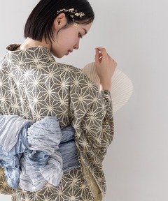 utatane 浴衣3点セット 綿麻 モノクロ点描麻の葉 utatane 浴衣 浴衣3点セット 綿麻 モノクロ点描麻の葉