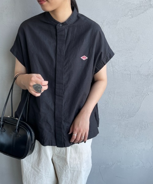 DANTON バンドカラーノースリーブシャツブラウス DANTON/ダントン] バンドカラー ノースリーブシャツブラウス