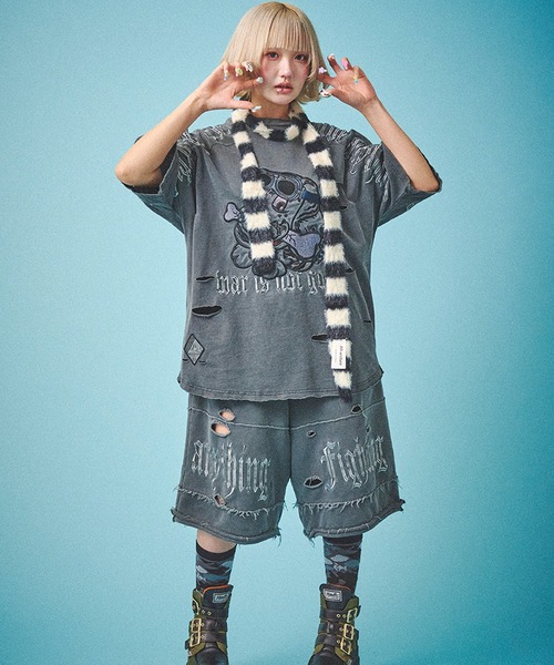 GALFY（ガルフィー）の「『GALFY/ガルフィー』病みに染まりし反戦パンツ【Z】（スウェットパンツ・レディース・ブラック系1/ブラック/ホワイト・L/XL）」の3枚目の写真