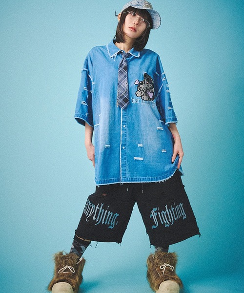 GALFY（ガルフィー）の「『GALFY/ガルフィー』病みに染まりし反戦パンツ【Z】（スウェットパンツ・レディース・ブラック系1/ブラック/ホワイト・L/XL）」の11枚目の写真