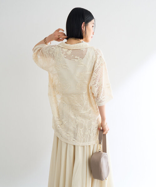 un dix cors(アンディコール)の「《程よい透け感》格子レースZIP付シャツ(シャツ/ブラウス・レディース・ホワイト系その他/ブラック・FREE)」の6枚目の写真