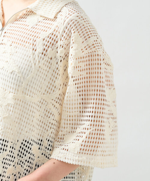 un dix cors(アンディコール)の「《程よい透け感》格子レースZIP付シャツ(シャツ/ブラウス・レディース・ホワイト系その他/ブラック・FREE)」の16枚目の写真