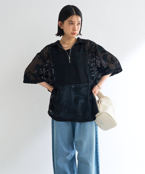 un dix cors(アンディコール)の「《程よい透け感》格子レースZIP付シャツ(シャツ/ブラウス・レディース・ホワイト系その他/ブラック・FREE)」の19枚目の写真
