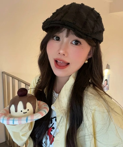 shopnikoniko(ショップニコニコ)の「ハンチング帽 夏 ストライプフリンジ ベレー帽 ハンチング帽子(ハンチング/ベレー帽・レディース・ブラック/ピンク/ホワイト・フリー)」の7枚目の写真