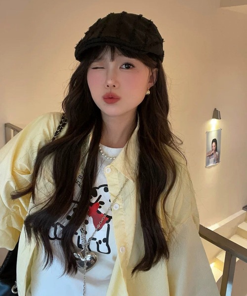 shopnikoniko(ショップニコニコ)の「ハンチング帽 夏 ストライプフリンジ ベレー帽 ハンチング帽子(ハンチング/ベレー帽・レディース・ブラック/ピンク/ホワイト・フリー)」の8枚目の写真