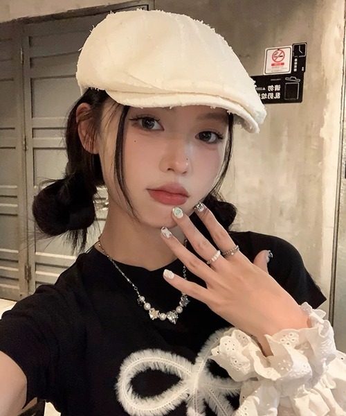 shopnikoniko(ショップニコニコ)の「ハンチング帽 夏 ストライプフリンジ ベレー帽 ハンチング帽子(ハンチング/ベレー帽・レディース・ブラック/ピンク/ホワイト・フリー)」の11枚目の写真