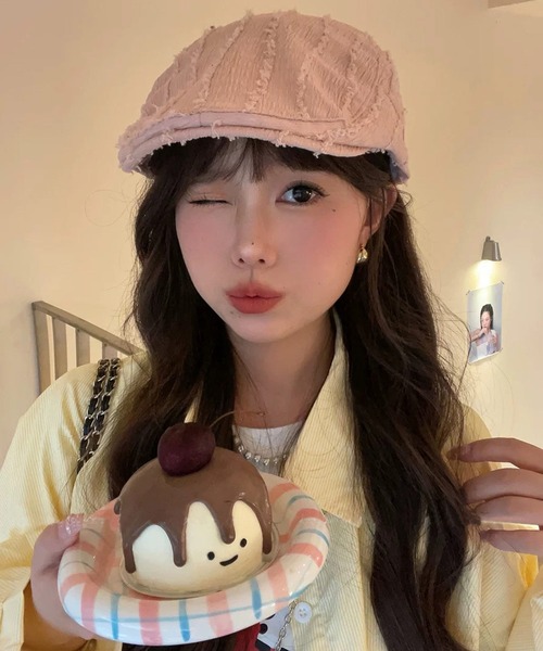shopnikoniko(ショップニコニコ)の「ハンチング帽 夏 ストライプフリンジ ベレー帽 ハンチング帽子(ハンチング/ベレー帽・レディース・ブラック/ピンク/ホワイト・フリー)」の16枚目の写真