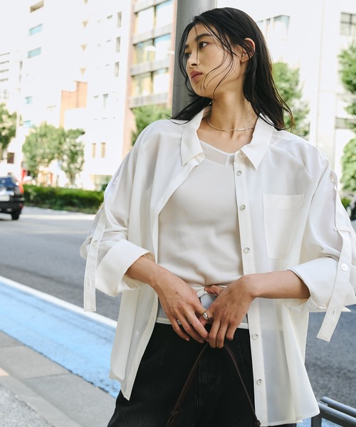 UNITED TOKYO(ユナイテッドトウキョウ)の「2WAYスリーブシアーシャツ|ウォッシャブル/シアートップス/防シワ/軽羽織/速乾/夏服/冷房対策(シャツ/ブラウス・レディース・ライム/ブラック/アイボリー・FREE)」の19枚目の写真