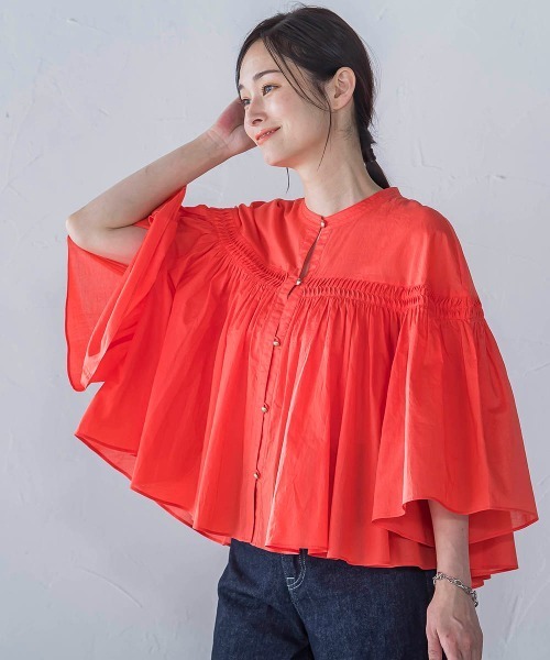 LAUTREAMONT(ロートレアモン)の「ピンタックcottonブラウス≪洗濯機で洗える≫(シャツ/ブラウス・レディース・ブラック/ホワイト/オレンジ・9号)」の1枚目の写真