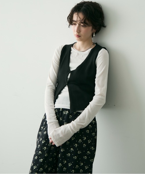 Trish（トリッシュ）の「前開きニットベスト（ベスト・レディース・グレー/ブラック・FREE）」の2枚目の写真