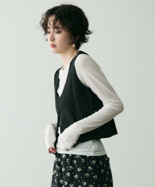 Trish（トリッシュ）の「前開きニットベスト（ベスト・レディース・グレー/ブラック・FREE）」の22枚目の写真